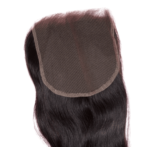 A straight cambodian lace closure hair extension with natural black color.